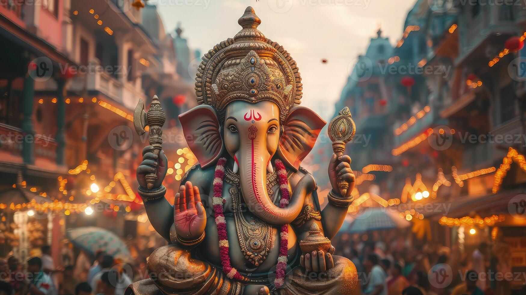 Lord ganesha statue in the middle of a street photo