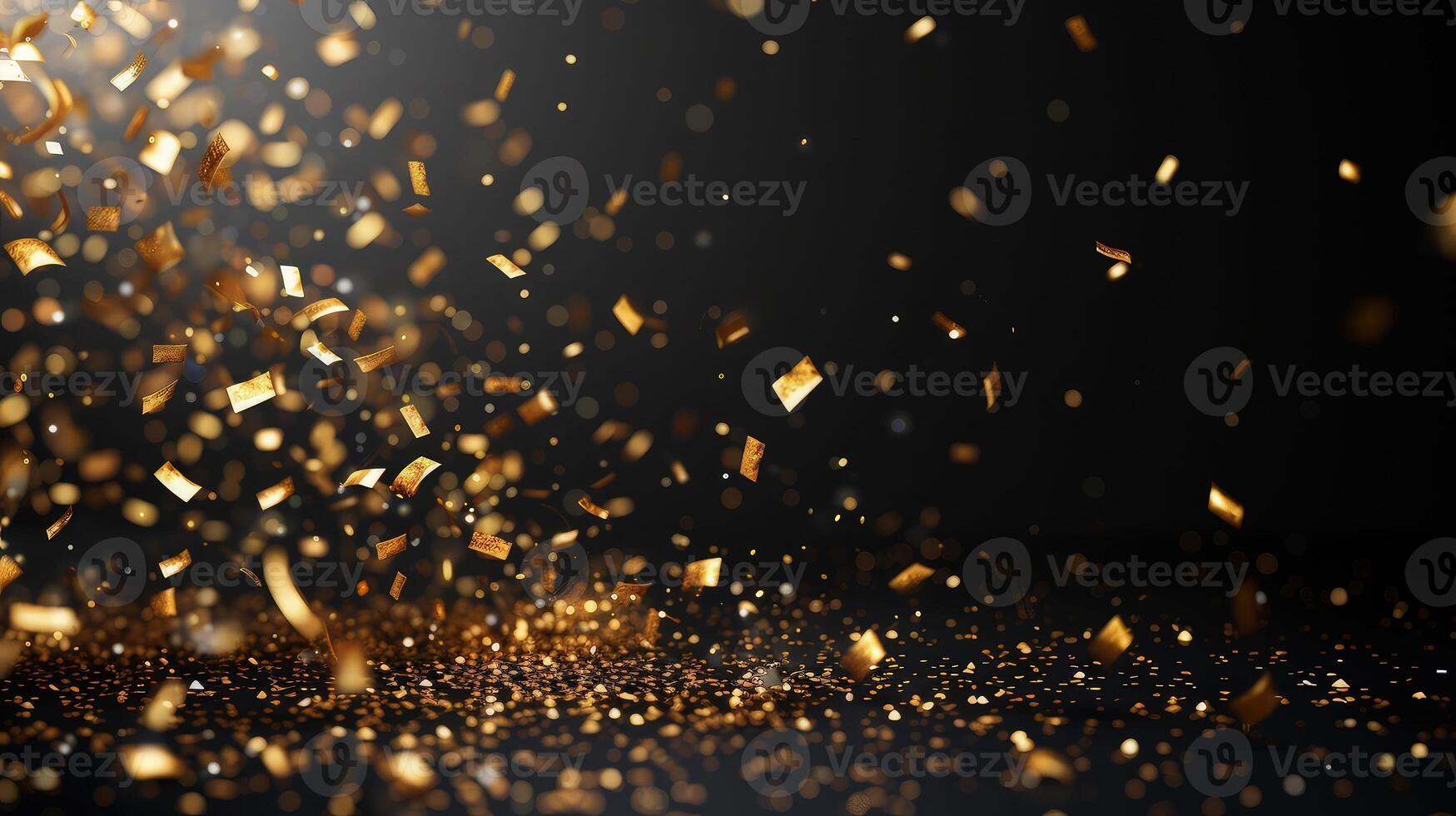 A vibrant display of gold confetti illuminating the black scenery photo