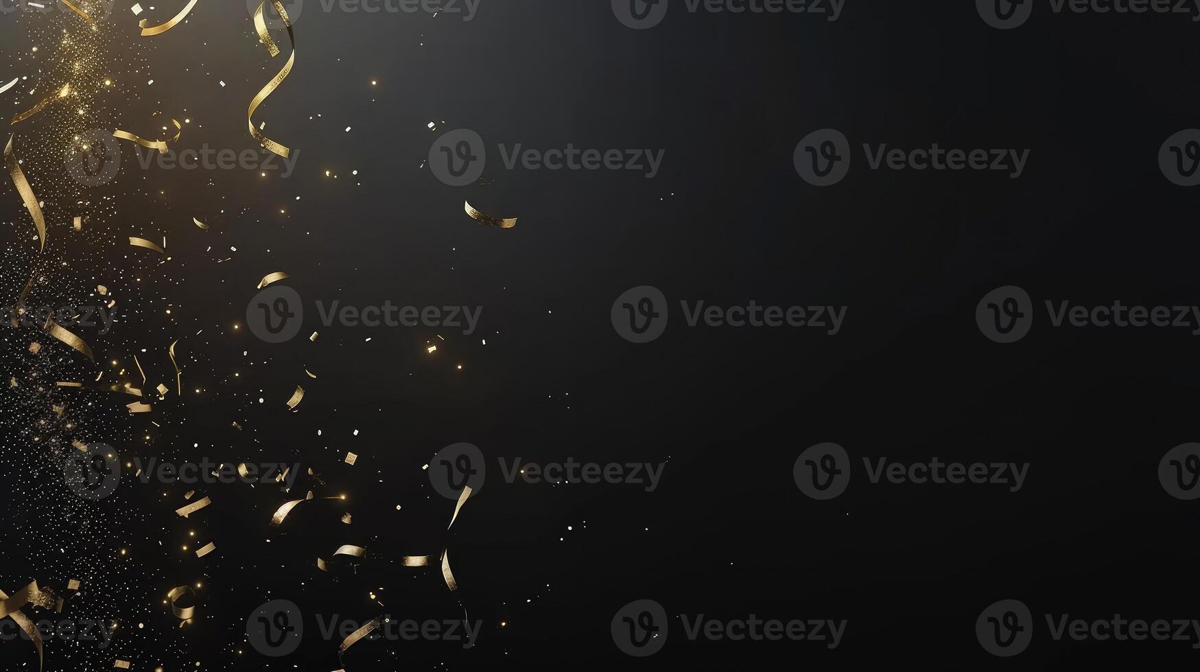 A radiant display of gold confetti lighting up a dark black backdrop photo