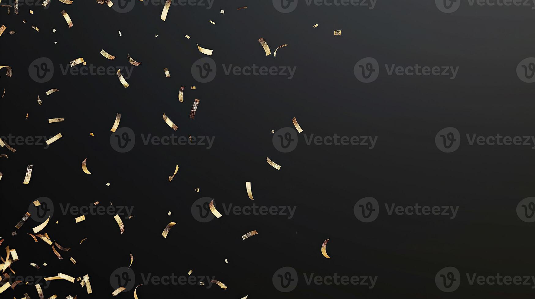 A dynamic view of golden confetti sparkling over black emptiness photo