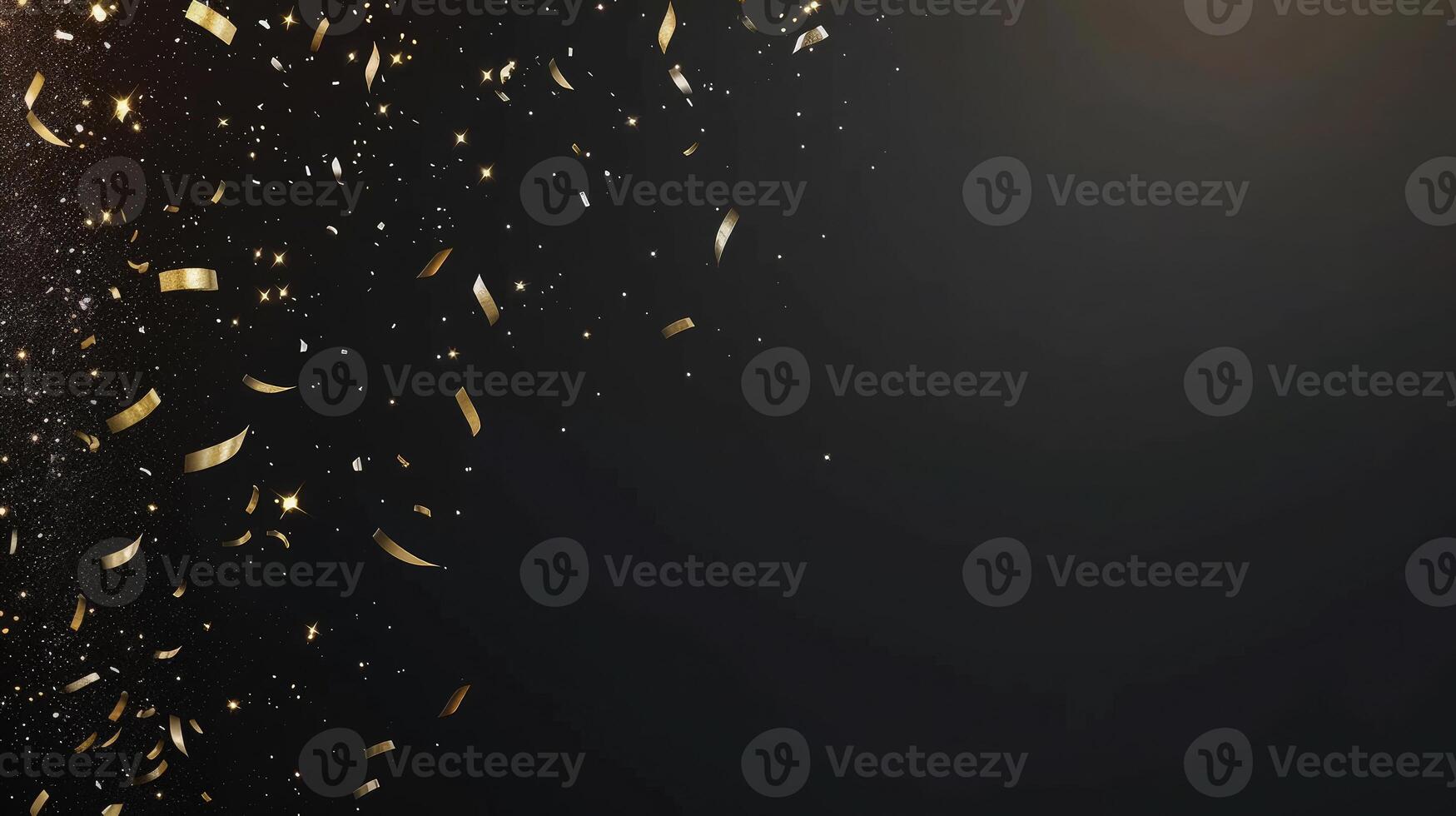 Brilliant gold particles gracefully falling on a sleek black scene photo