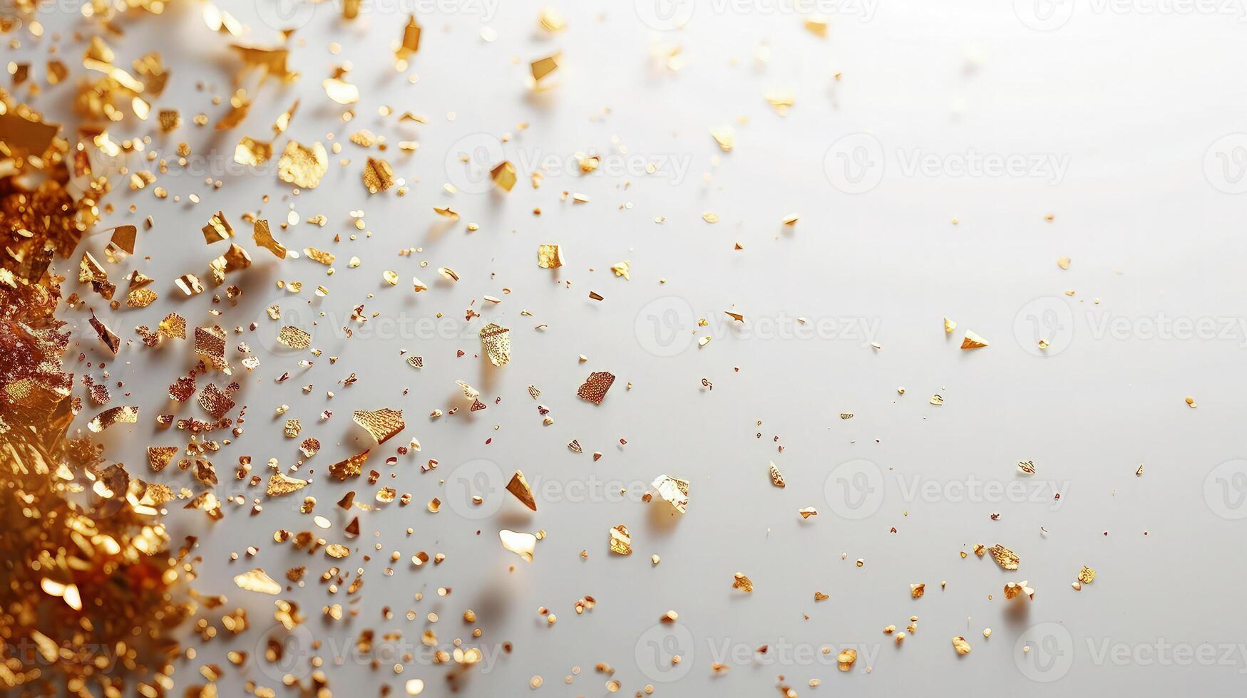 Dynamic glitter descent on white scene. photo