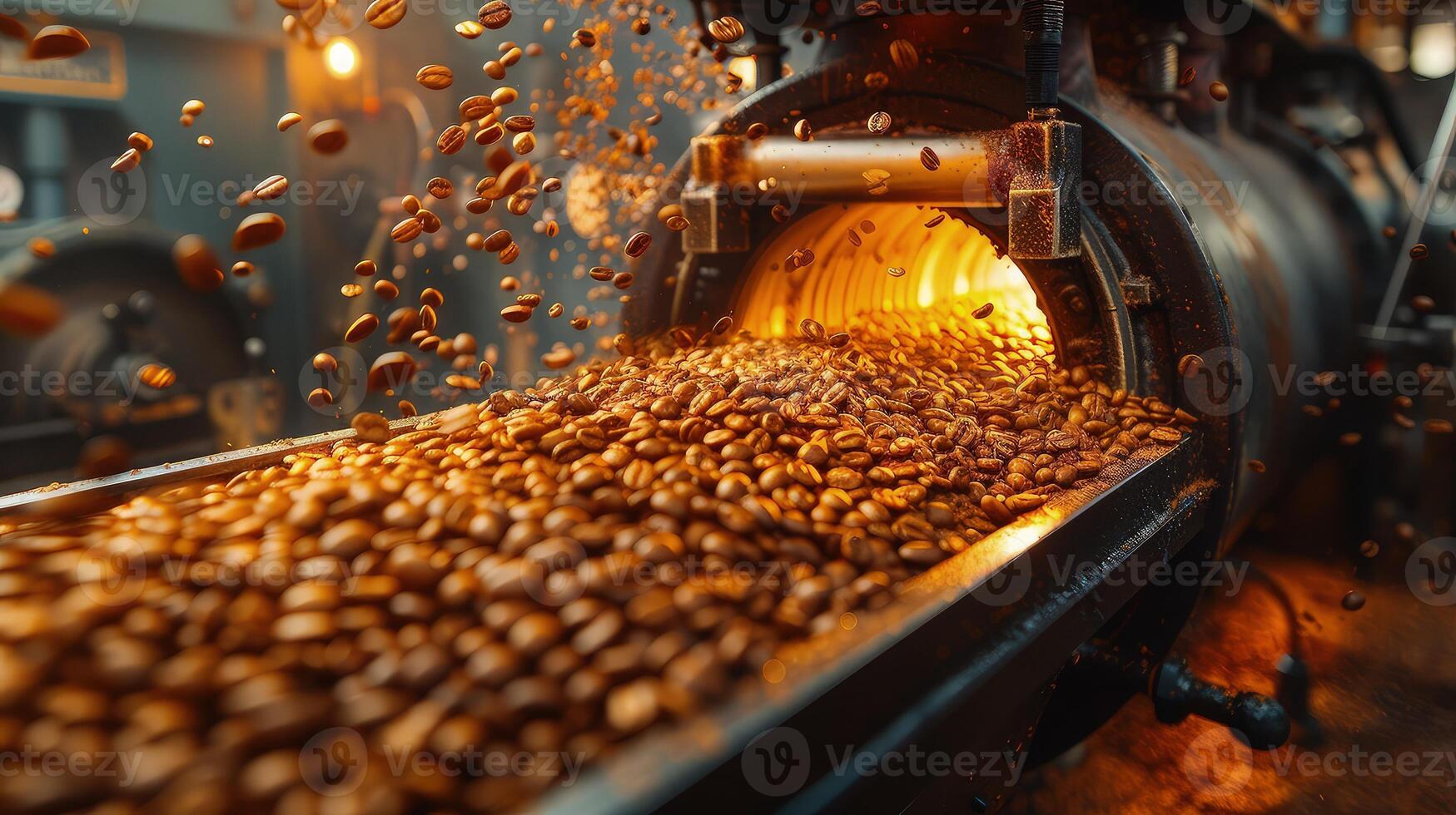 Beans enter dynamic coffee equipment. photo