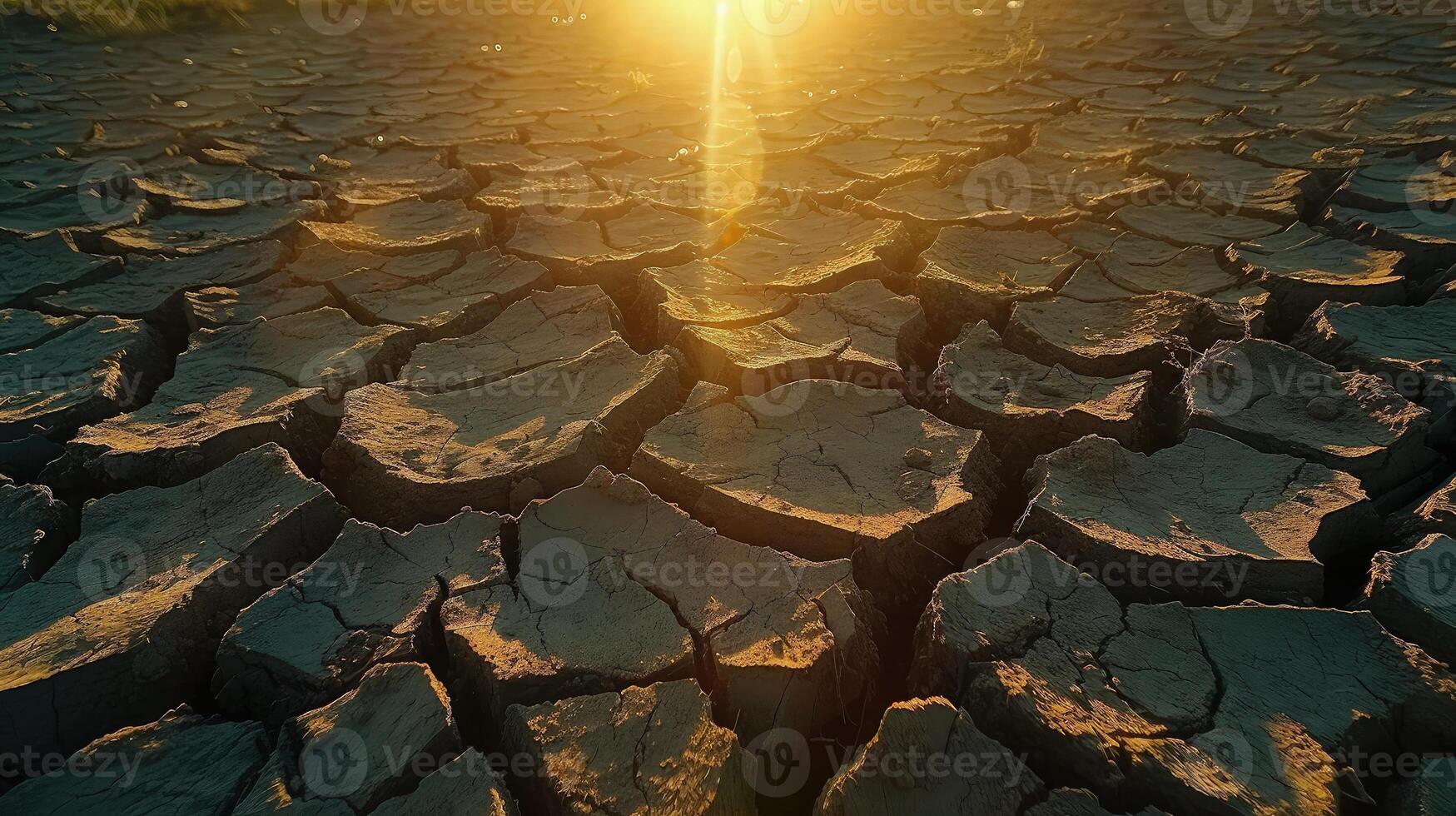 The sun is shining over a dry field photo