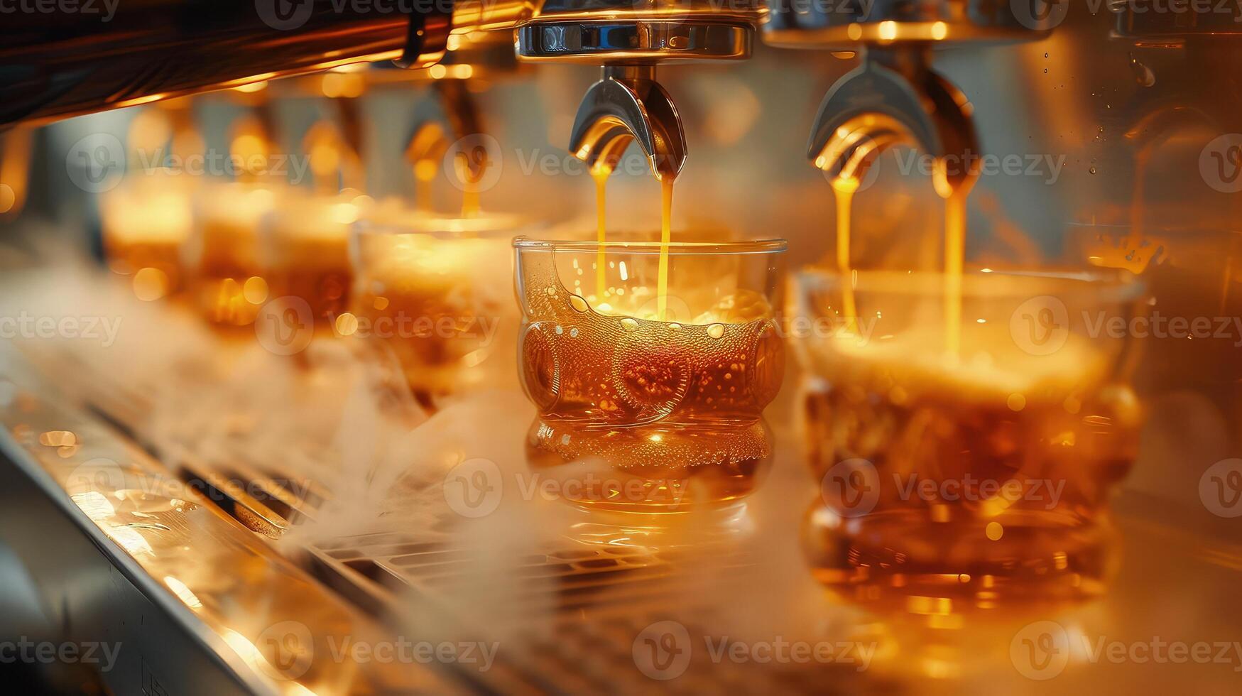 A line of beer being poured into glasses photo