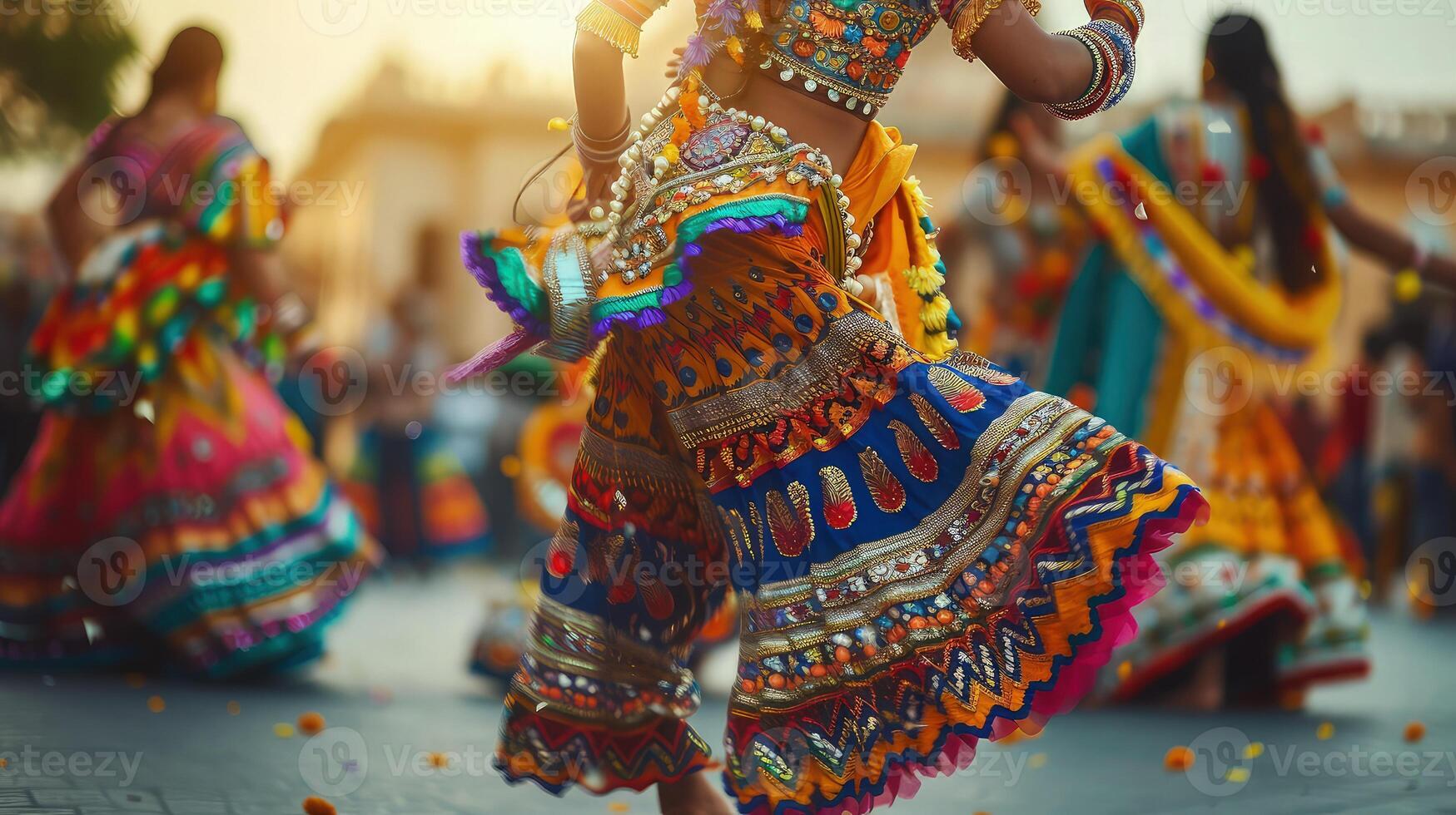 Indian women dancing in colorful costumes photo