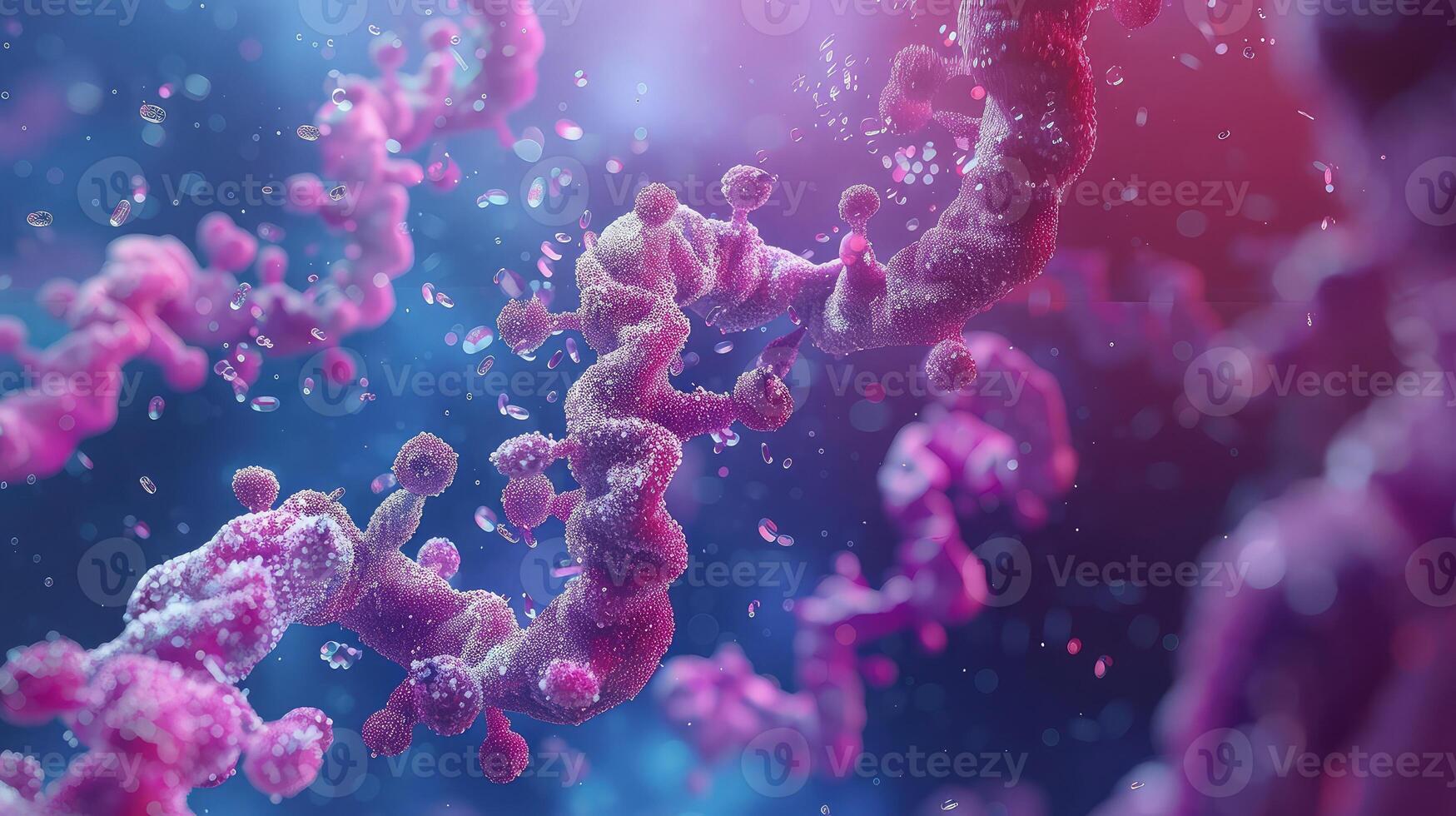 A close up of a cell with pink and blue liquid photo