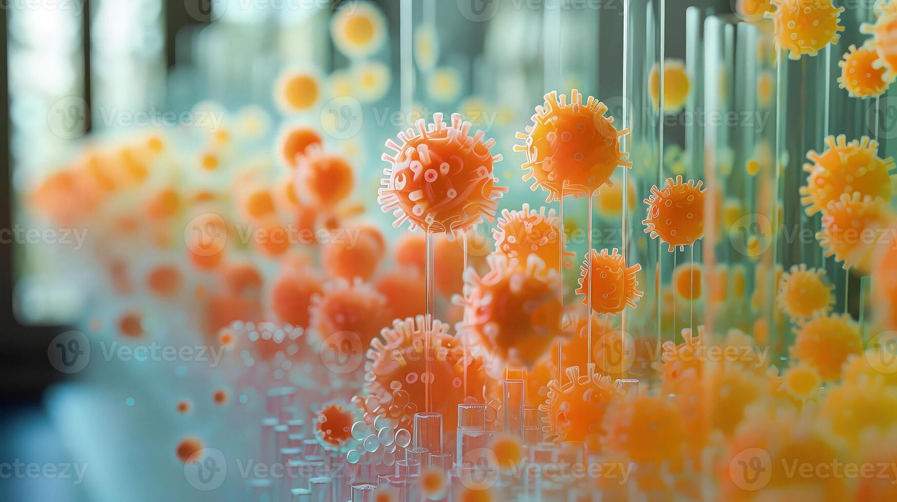 A large display of orange flowers in a room photo