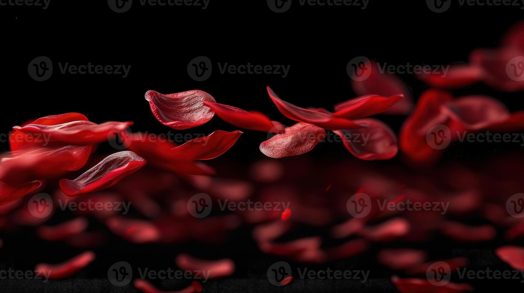 Red rose petals falling from the air photo