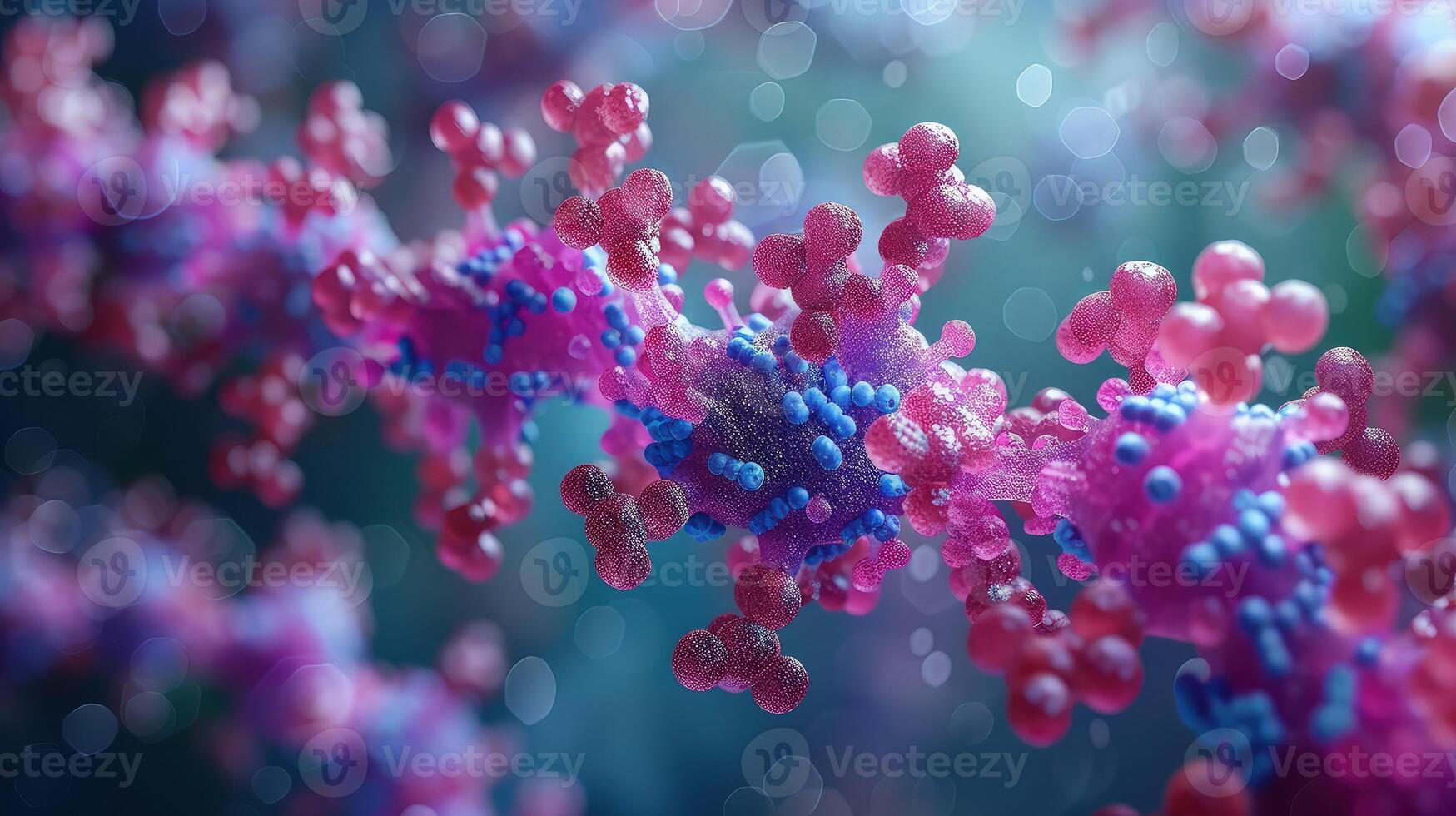 A close up of a bunch of pink and blue bubbles photo