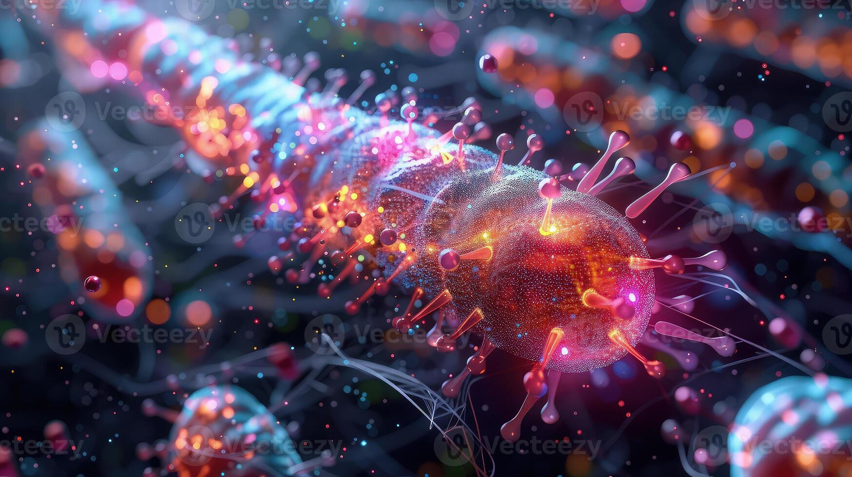 A cell with many different colored lights photo