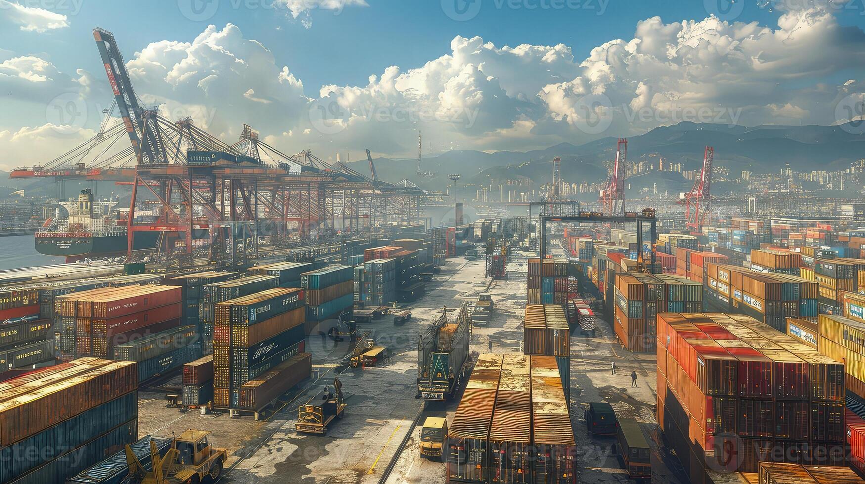 An image of a large port with cargo containers photo