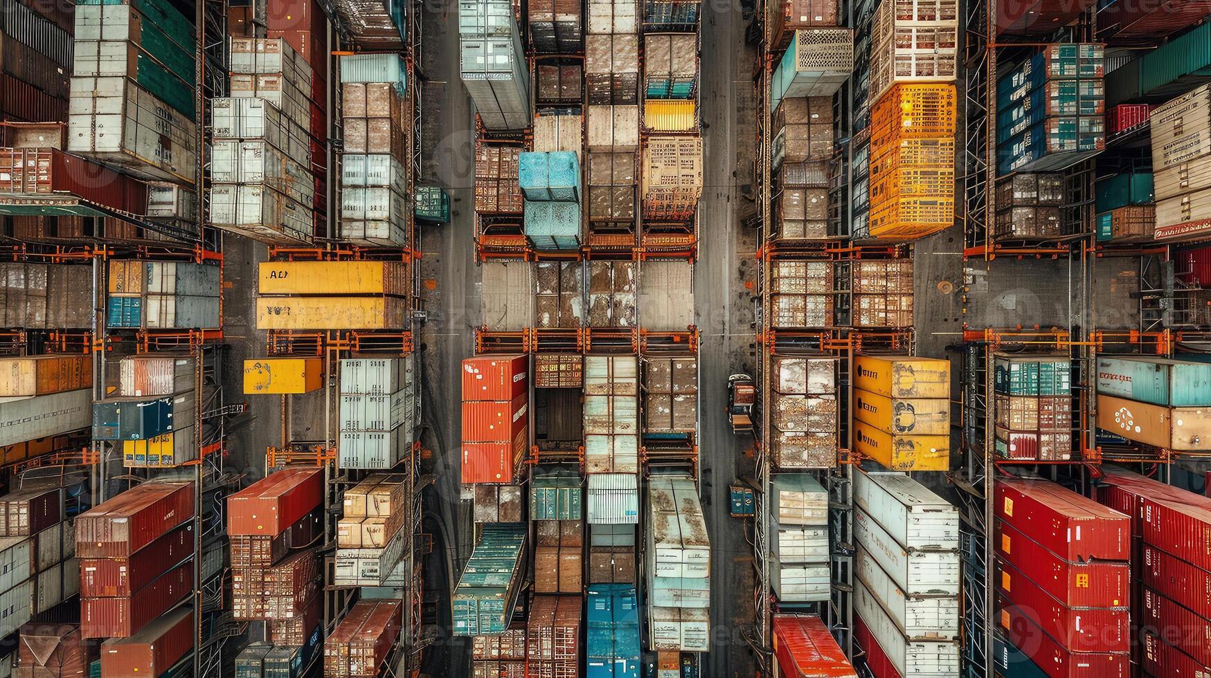 An aerial view of a warehouse full of containers photo