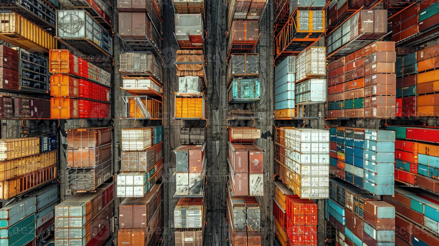 An aerial view of a container yard photo