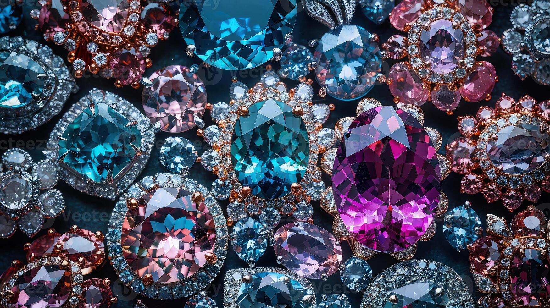 A collection of colorful diamonds and other gems photo