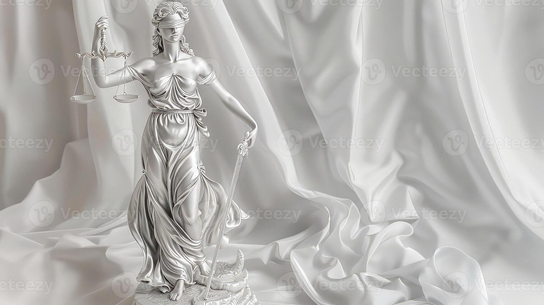 A statue of lady justice is sitting on a table photo
