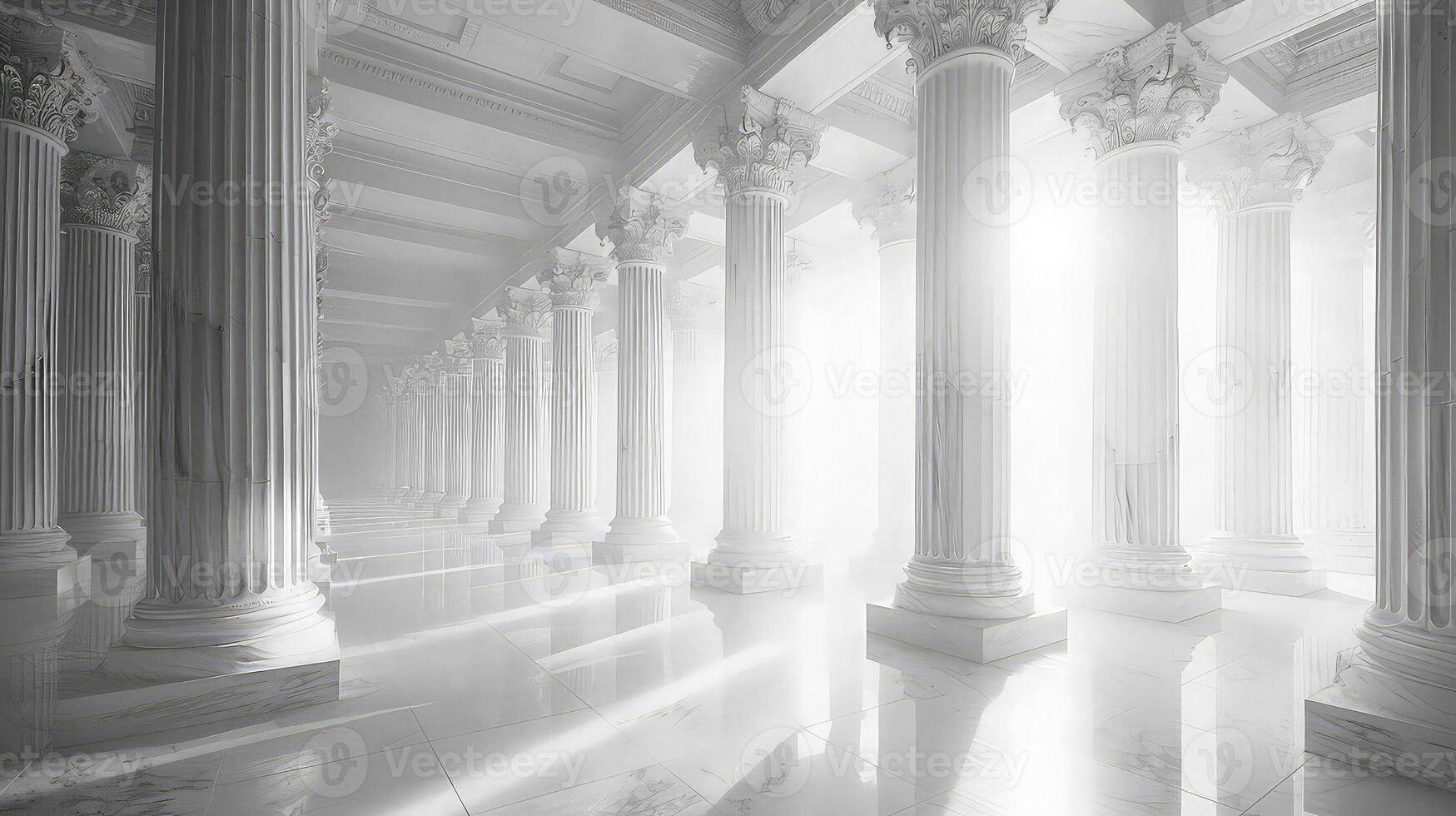 A white room with columns and sunlight photo