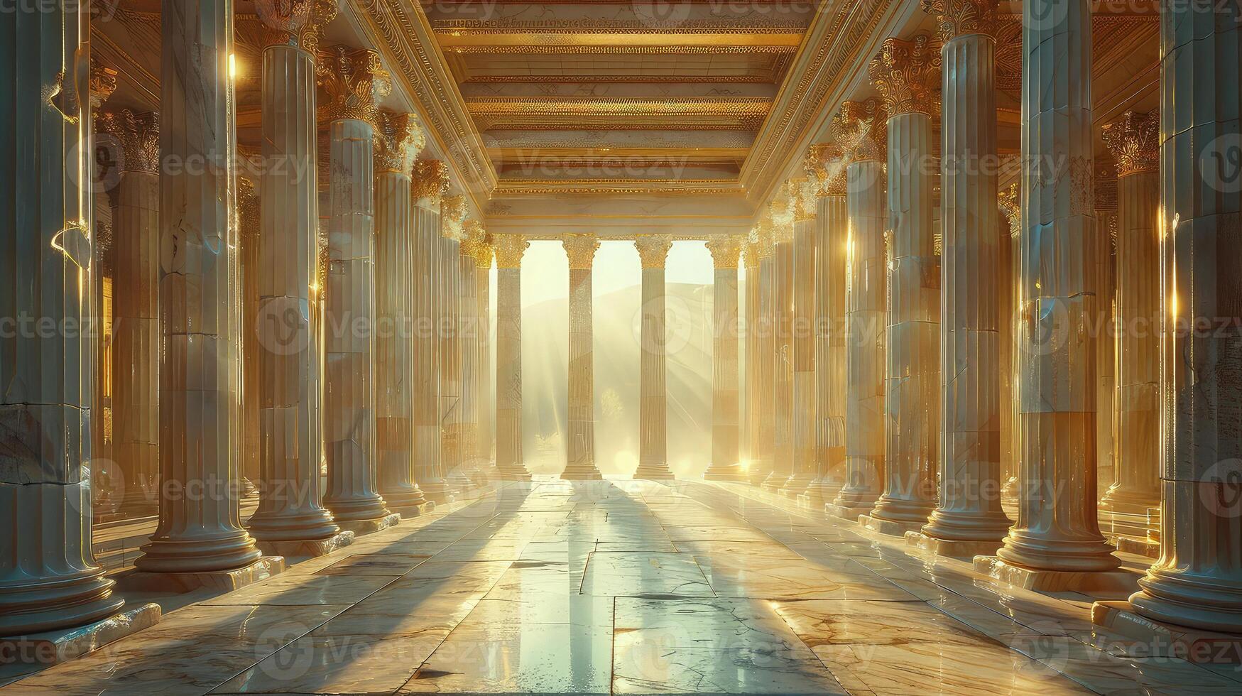 An ancient greek temple with columns and sunlight photo