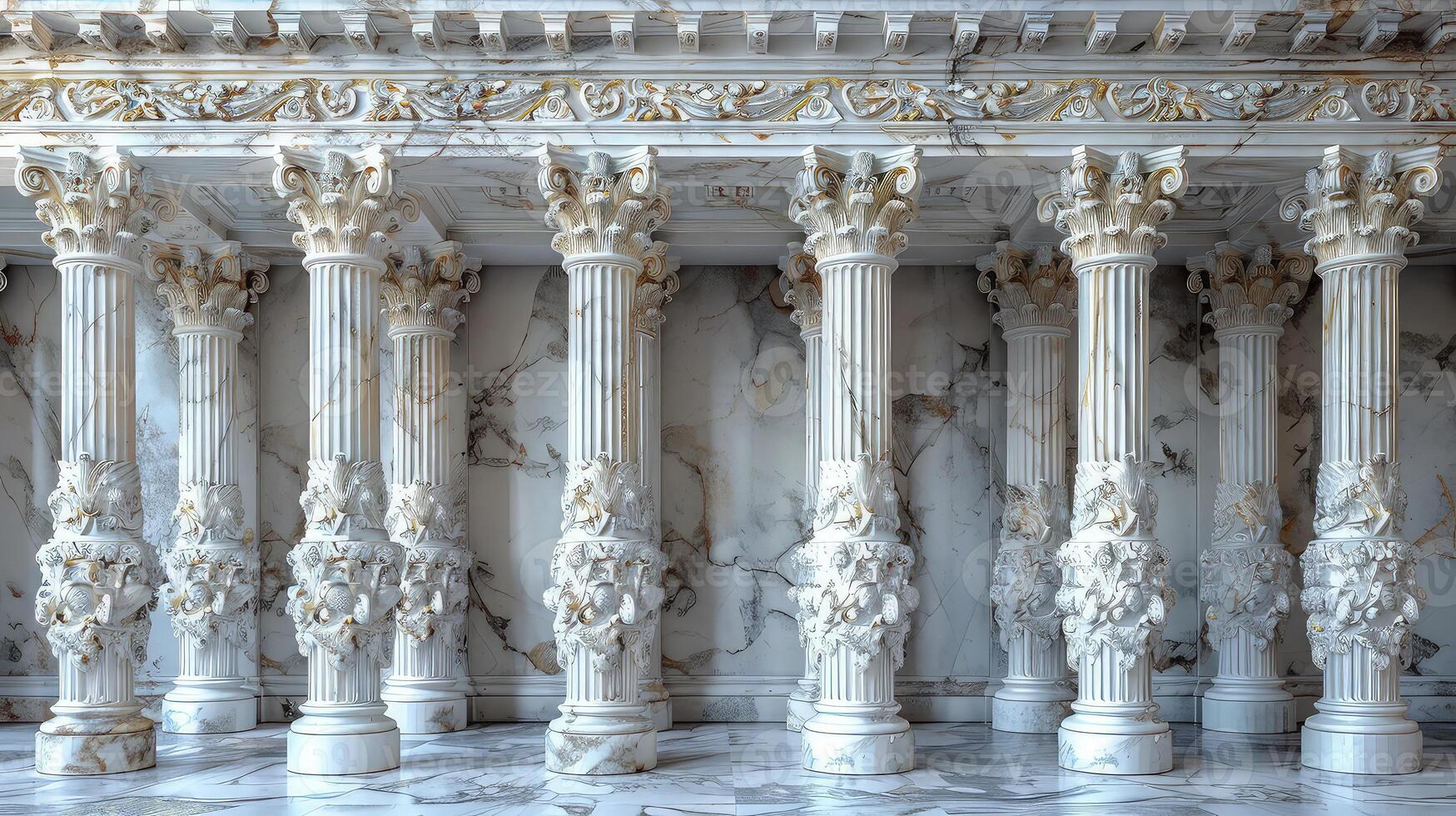 A room with many columns and marble floors photo