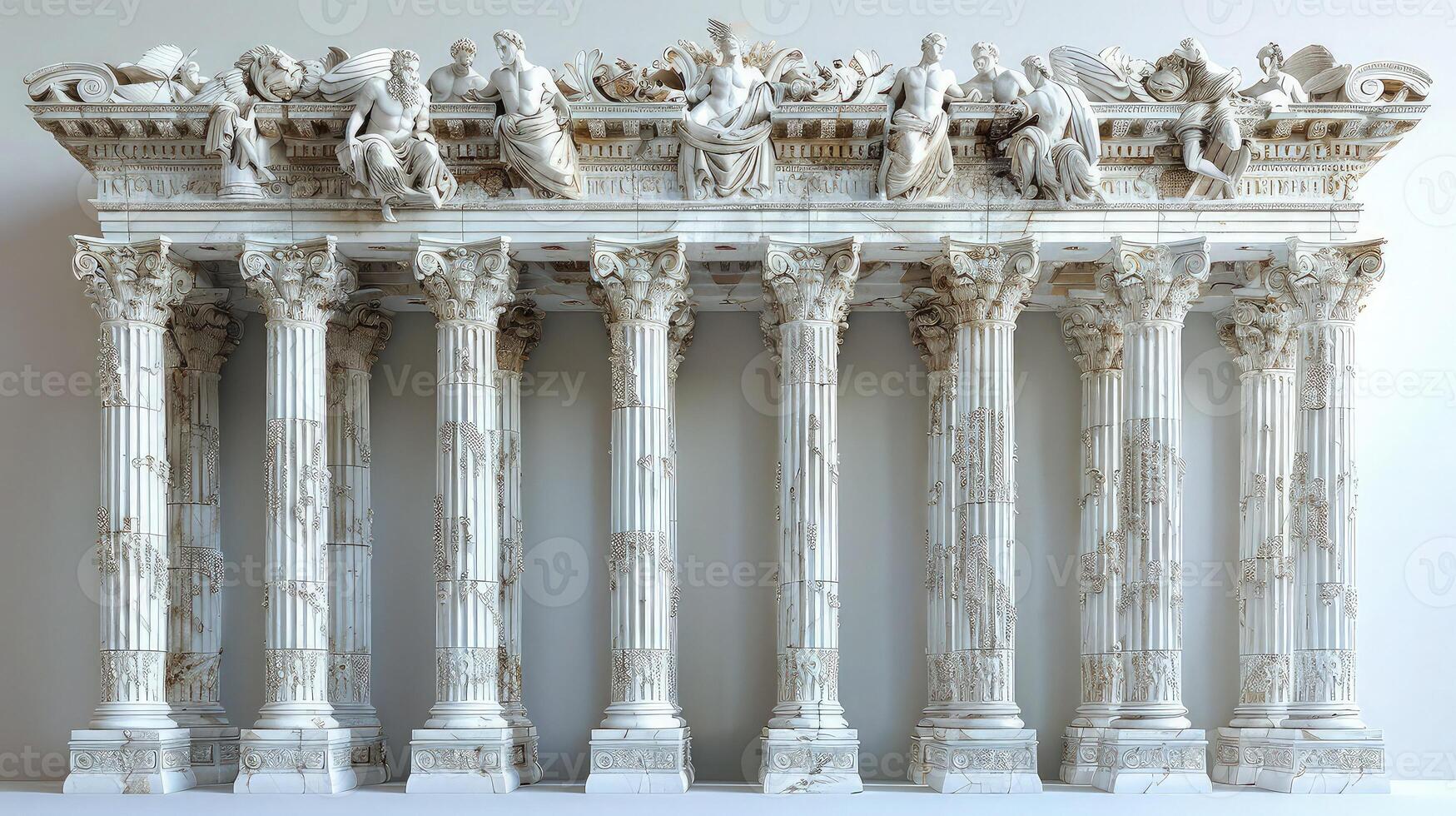A large white marble column with statues on it photo