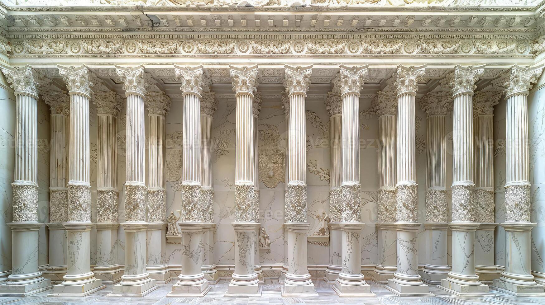 A large room with columns and white marble photo