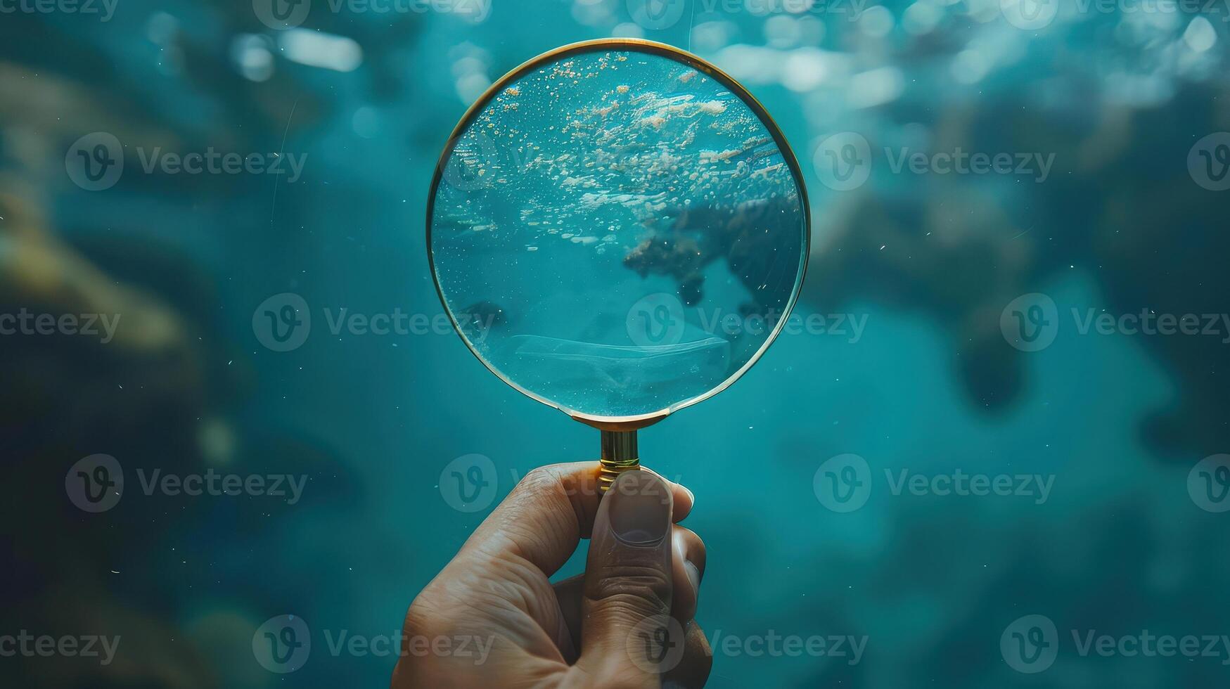 A person holding a magnifying glass over a fish photo