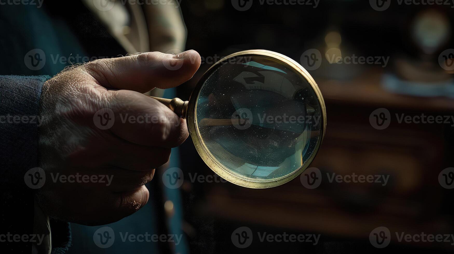 A man holding a magnifying glass in his hand photo