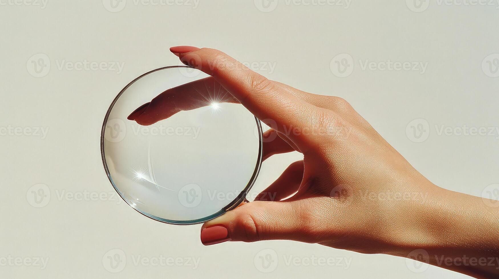 A person holding a large glass lens photo
