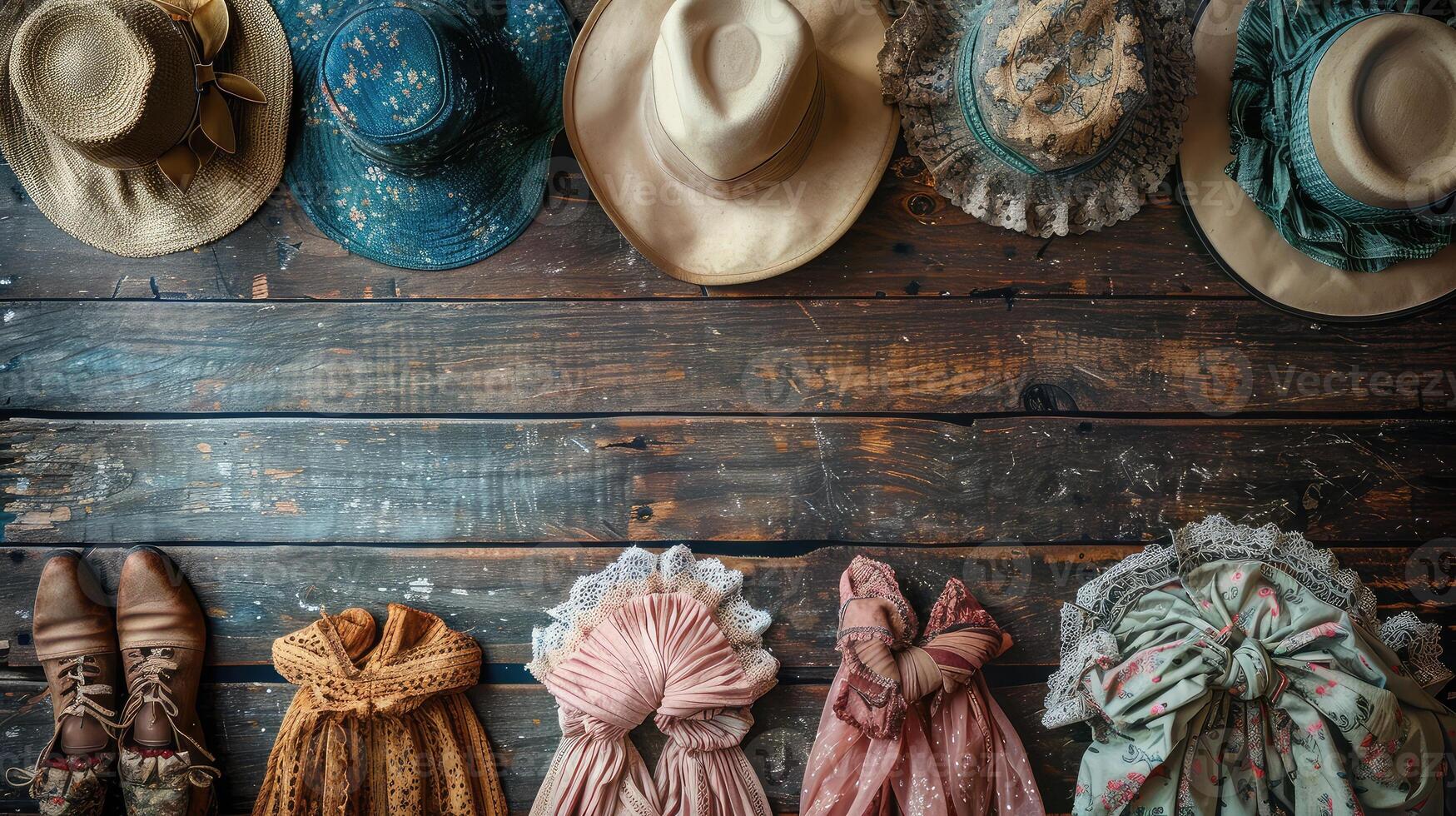 Dynamic layout view, retro elegance on wood floor. photo