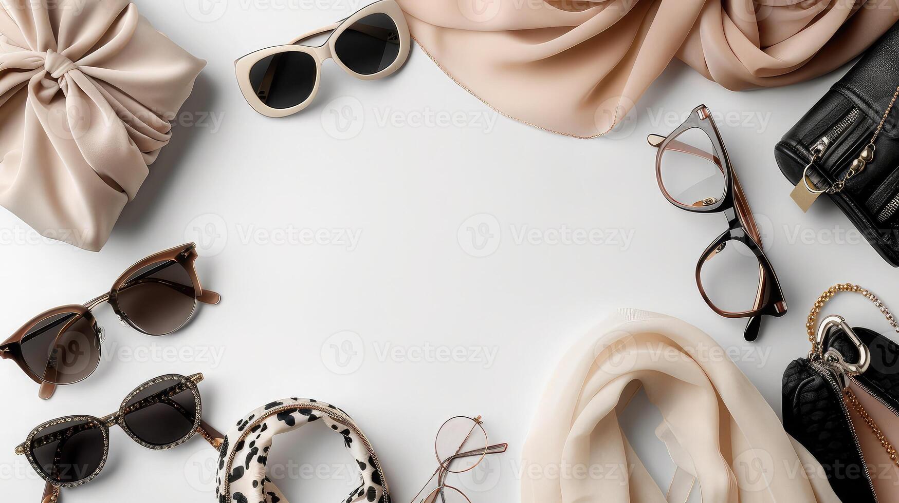 Elegant style flatlay, dynamic accessories presentation. photo