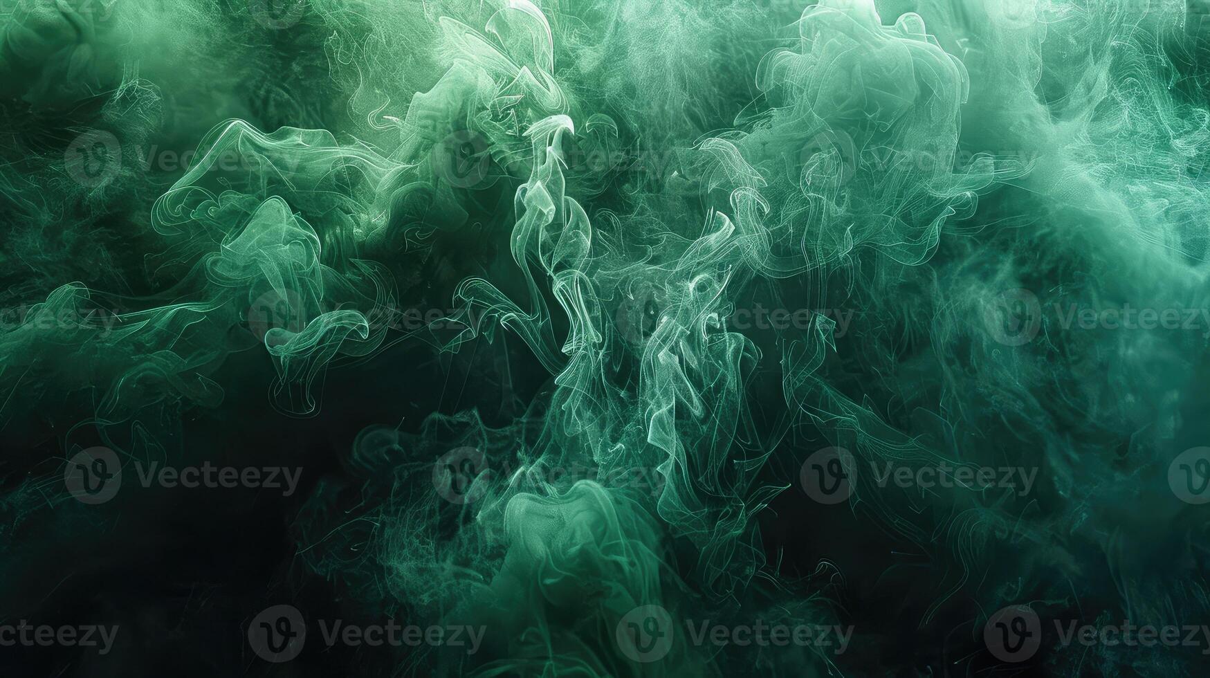 Dark background, green smoke with elegant patterns. photo