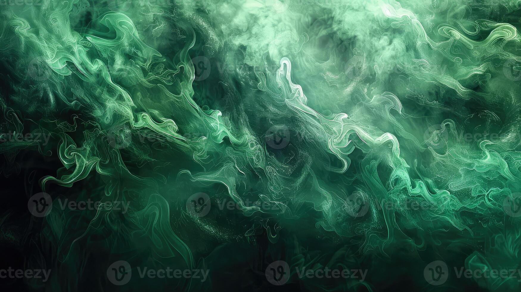 Dynamic green smoke patterns, elegance on black canvas. photo