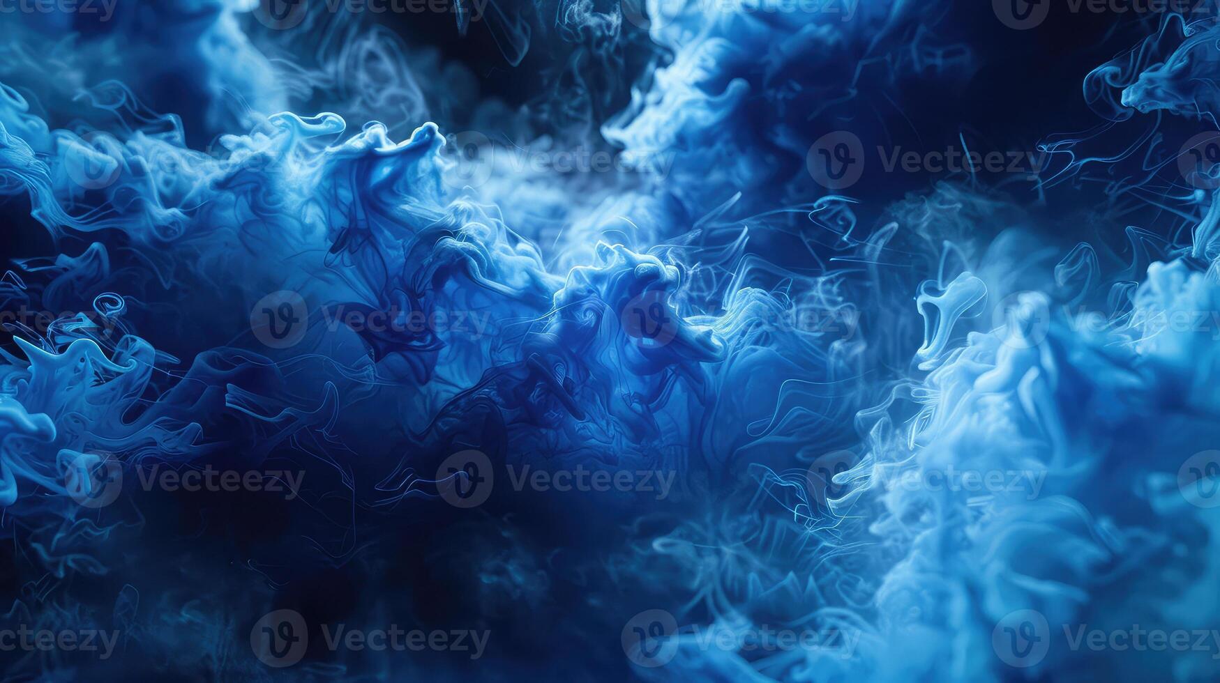 Profound Blackness Highlighting Dynamic Veils of Vibrant Blue Smoke in an Abstract Style photo