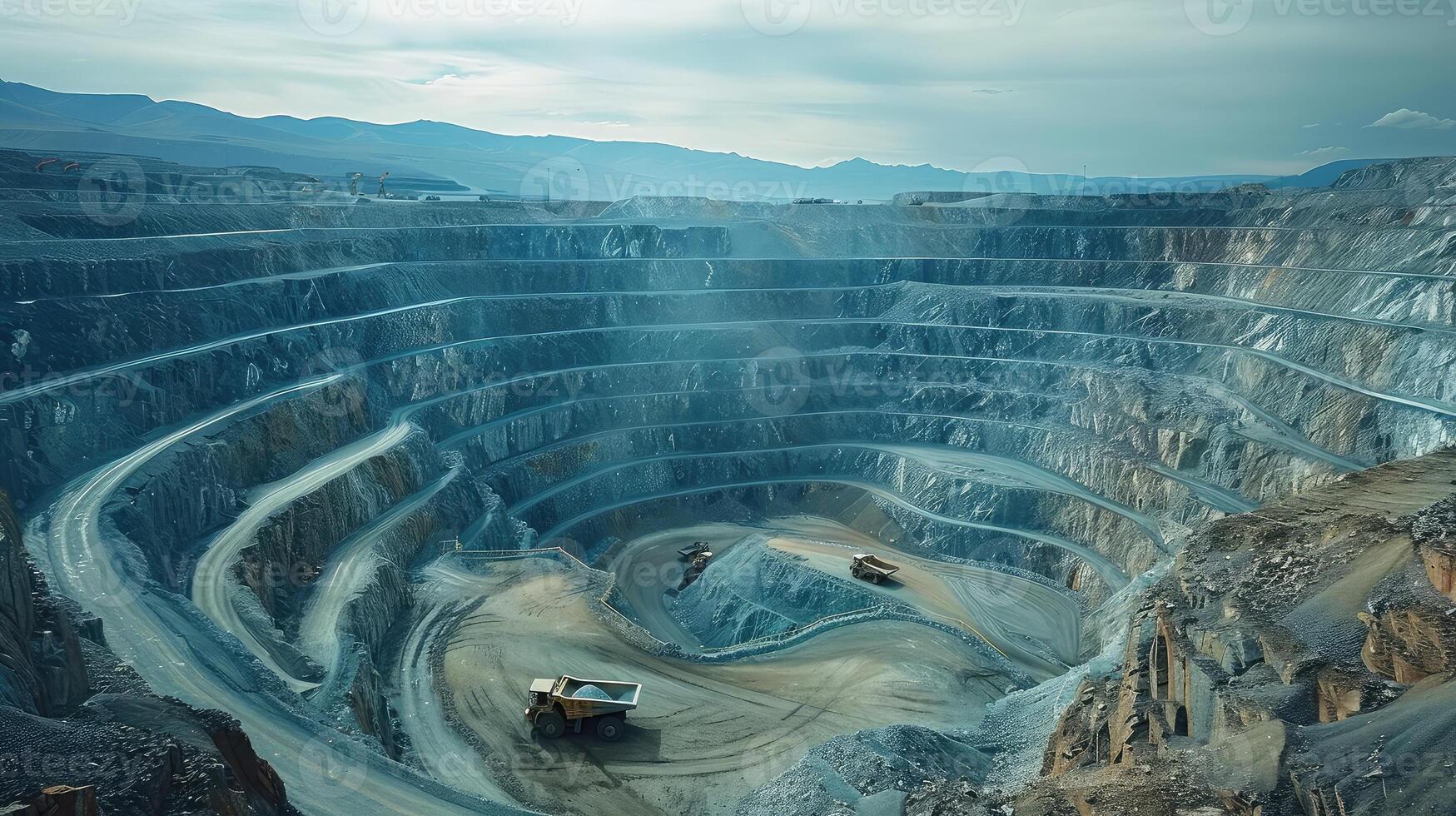 Magnificent Exploration of Open Pit Mining Showcasing Dynamic Machinery Across Vast Landscapes photo