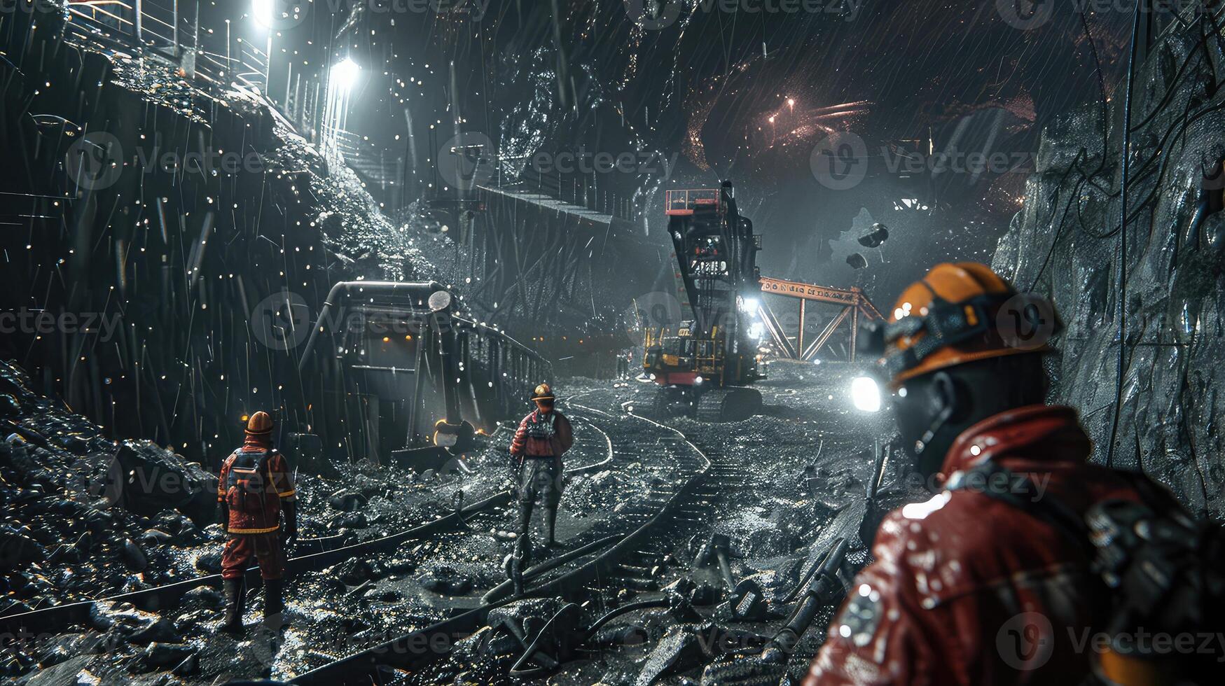 Captivating Display of Miners at Work Amidst the Earth's Rugged Landscape photo