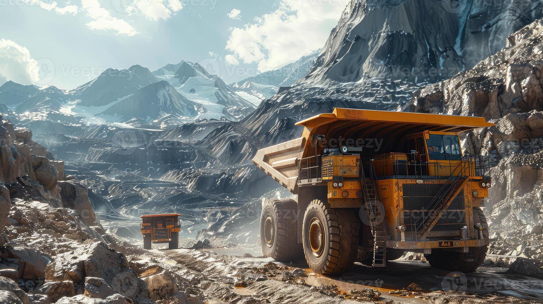 A Cinematic Display Showcasing Mining Machinery in Motion with Precision and Power photo