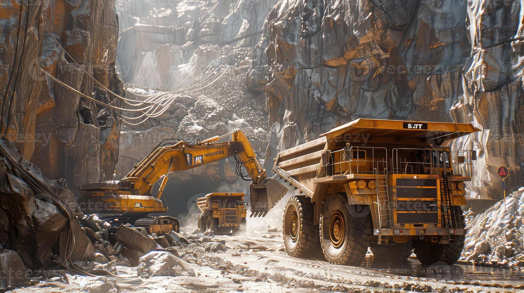 A Cinematic Display Showcasing the Dynamic Strength of Mining Machinery photo