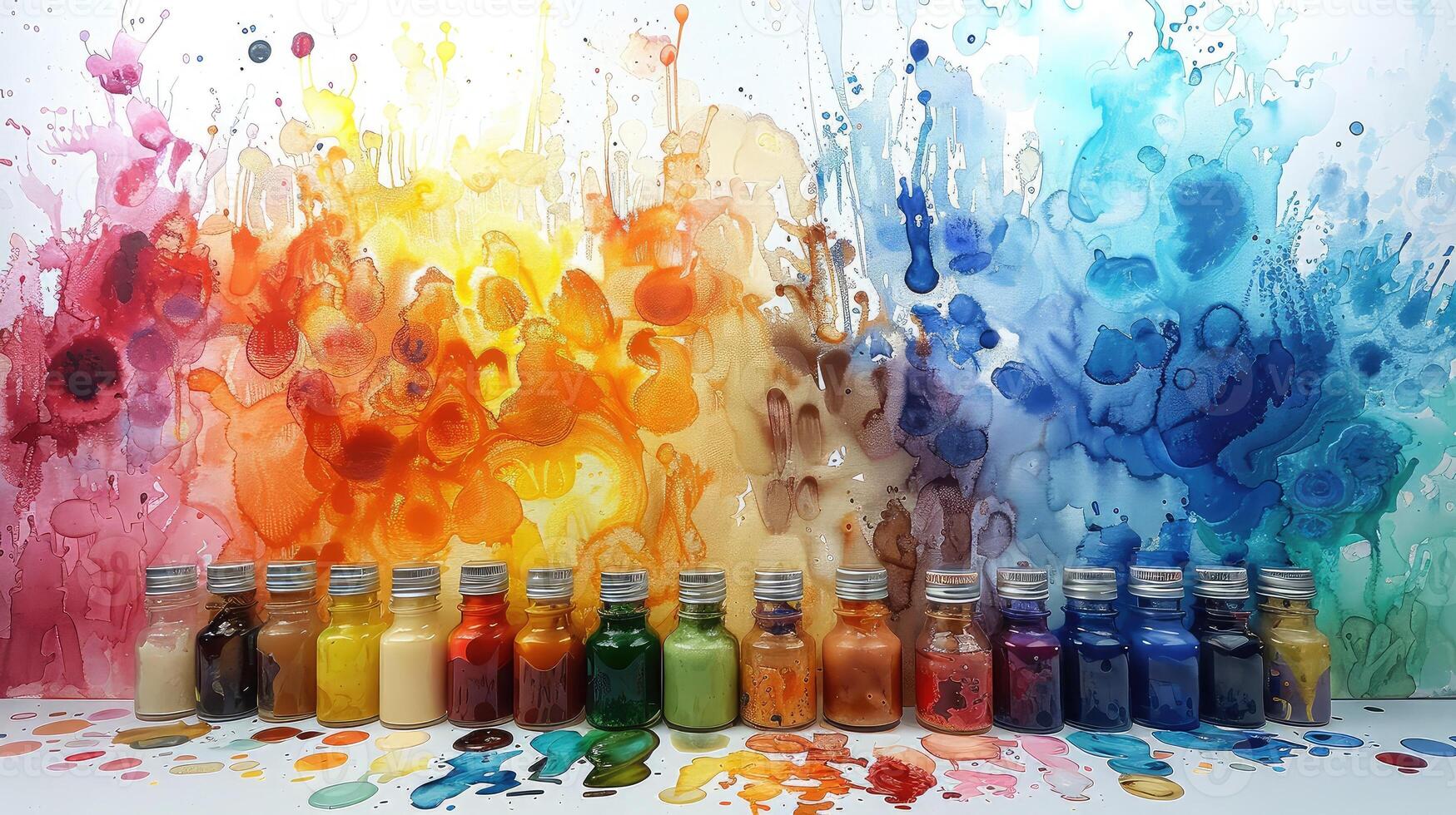 Vibrant Watercolor Splashes Forming a Dynamic Kaleidoscope of Vivid Hues photo
