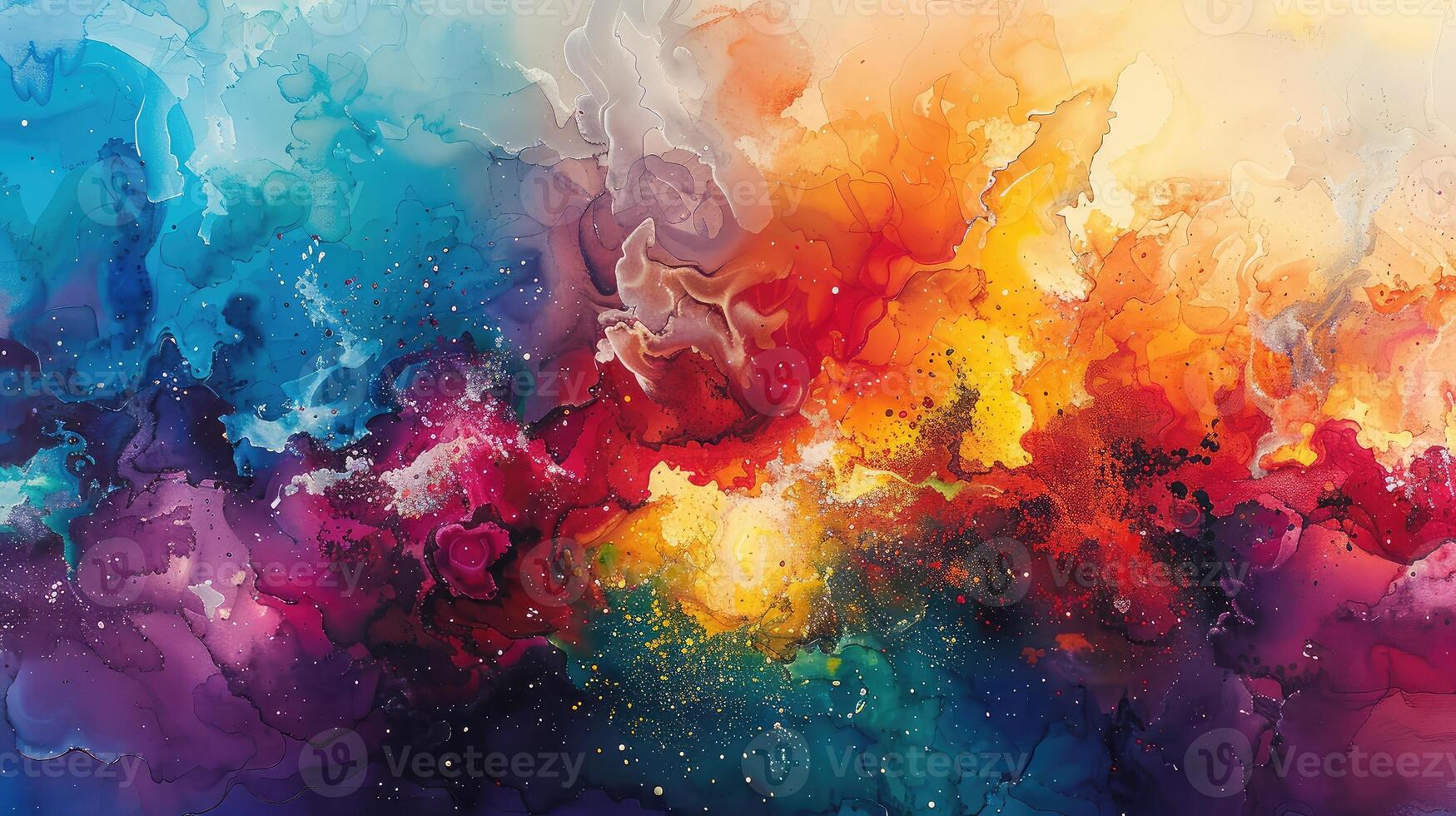 Vibrant Watercolor Canvas Capturing Dynamic Colors in Abstract Harmony photo