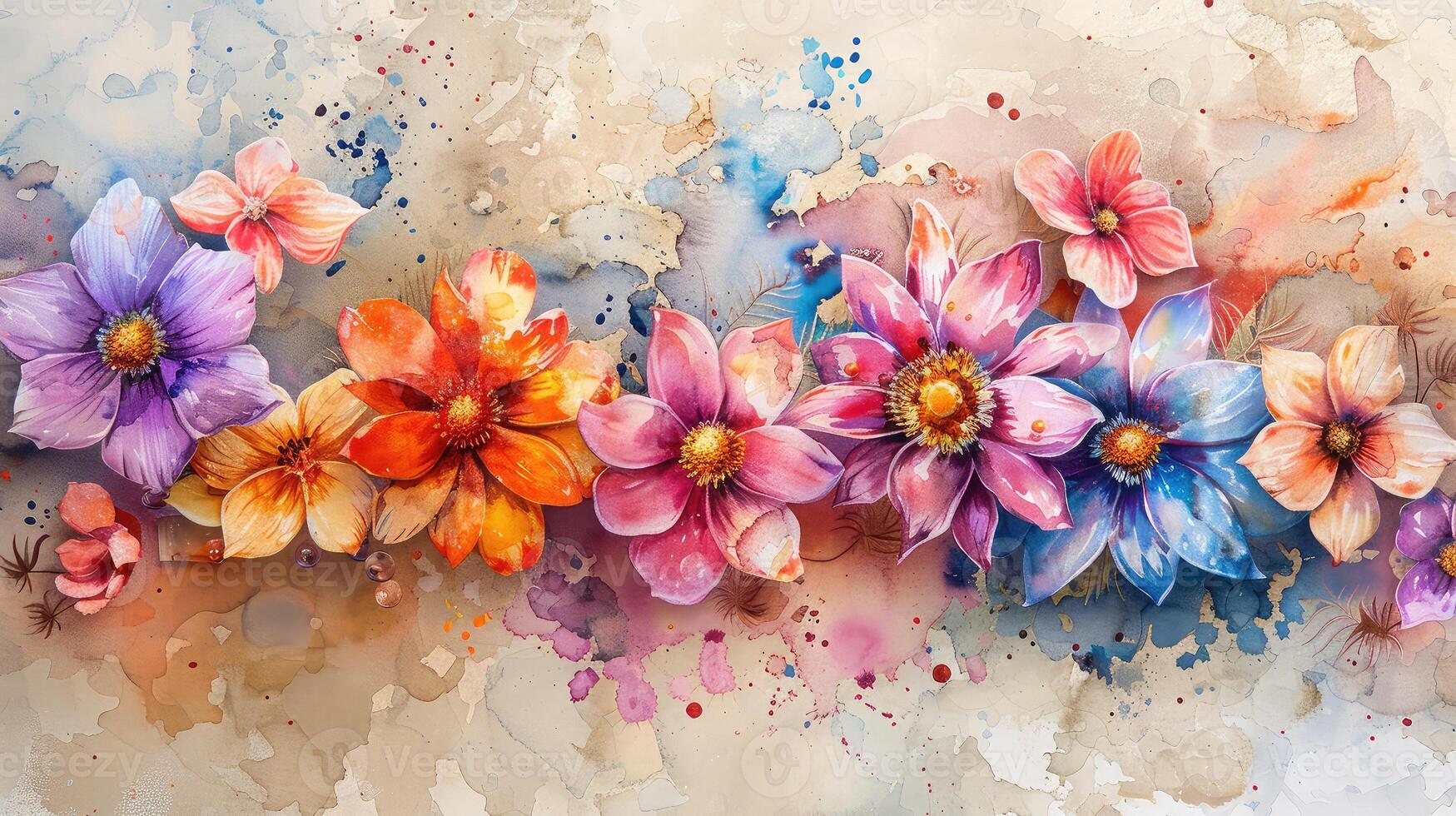 Vibrant Blooms in a Stunning Watercolor Background of Enchanting Elegance photo