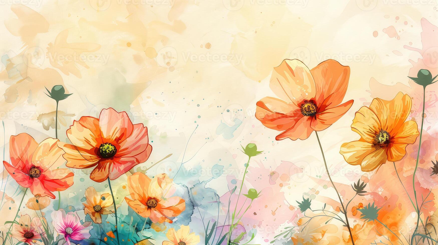 Stunning Floral Postcard Showcasing Dynamic Warmth in Watercolor Art photo