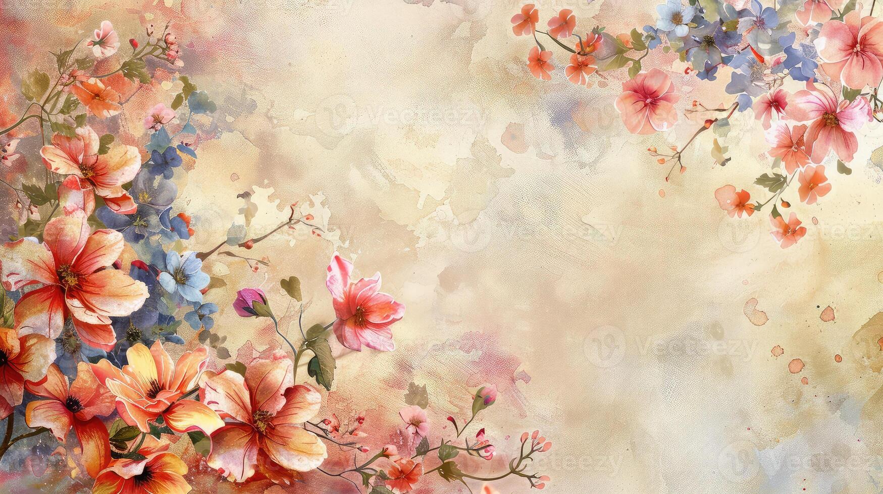 Artistic Dynamic Template with Blossoming Floral Borders in Postcard Style photo
