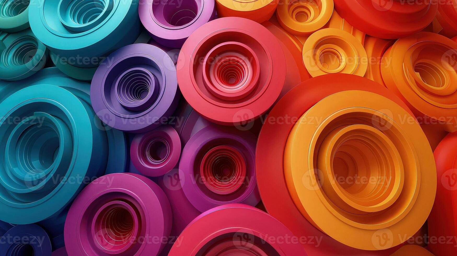 Artistic Blend of Rainbow Circular Stems in a Dynamic Abstract Scene photo
