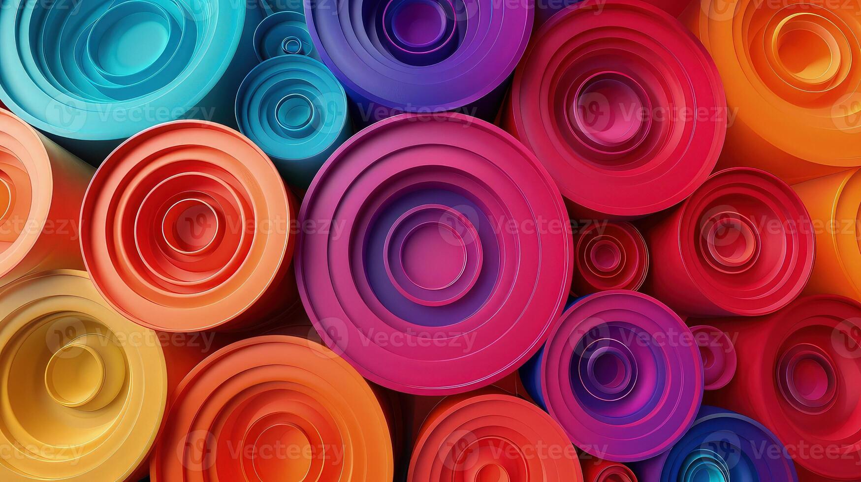 Stunning Abstract Render of Rainbow Circular Stems in Clay Style photo