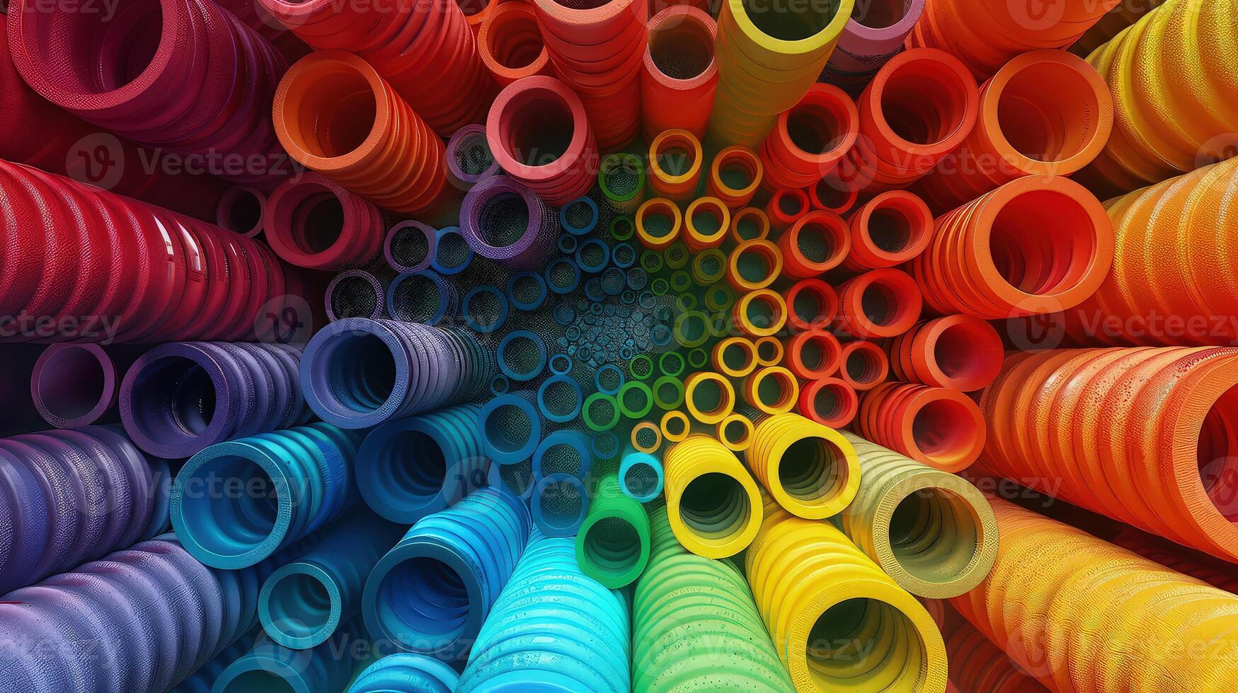 Top-Down Display of Rainbow Circular Stems in a 3D Abstract Clay Design photo