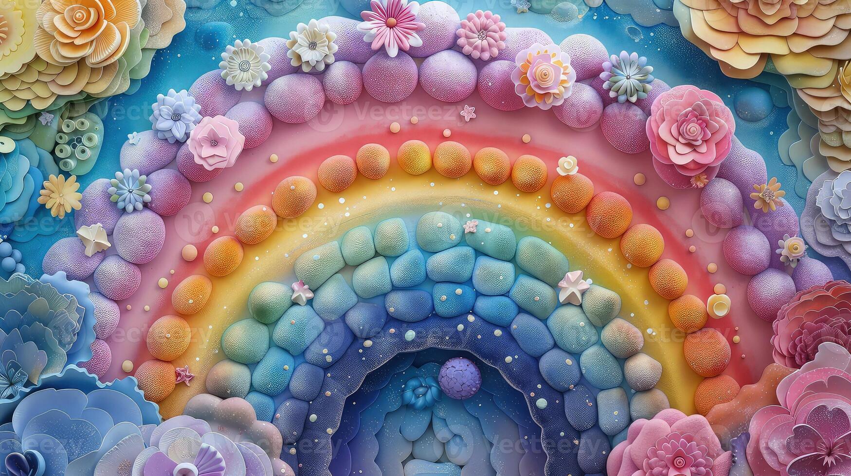 Abstract Universe of Intricate Clay Details and Rainbow Circle Splendor photo
