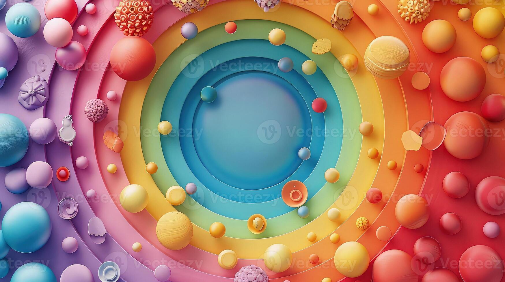 Stunning Blend of Rainbow Circles and Clay Elements in Abstract Artwork photo