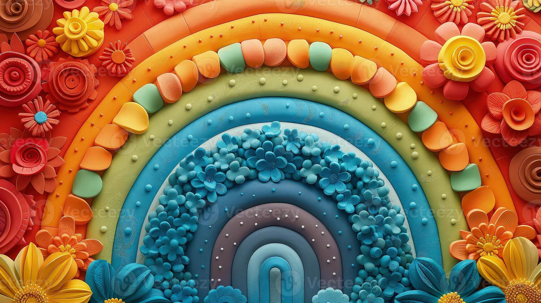 Abstract Scene with Bold Rainbow Circles and Refined Clay Design photo