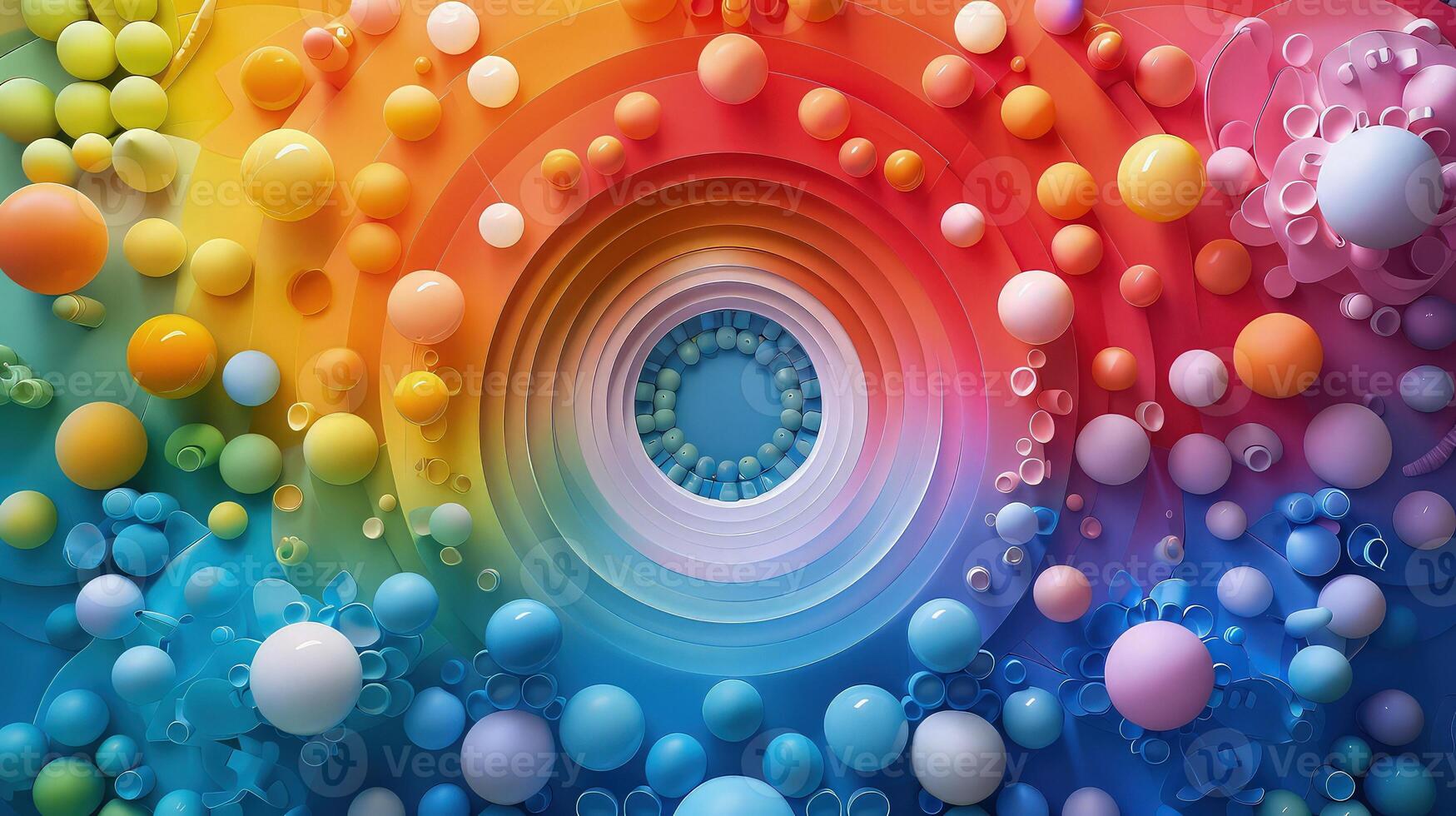 Clay Elements Stand Out Amid Radiant Rainbow Circles in a Unique Backdrop photo