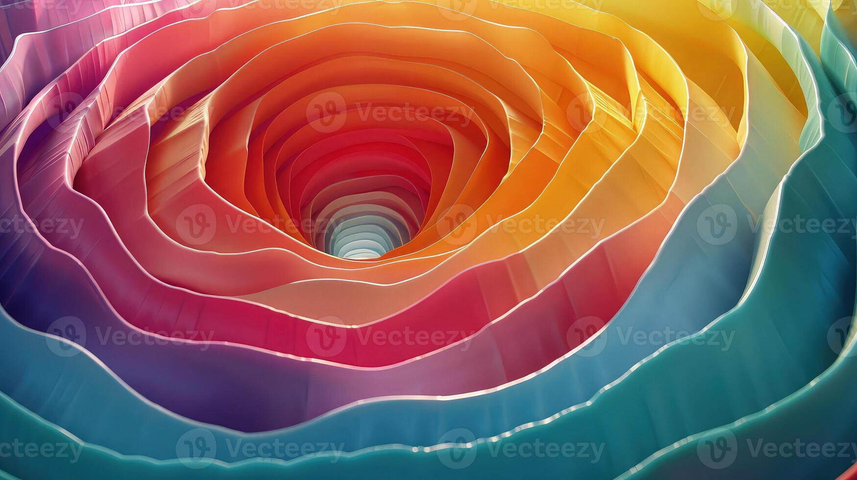 Vibrant spiral clay rainbow showcasing a circular background in 3D art. photo